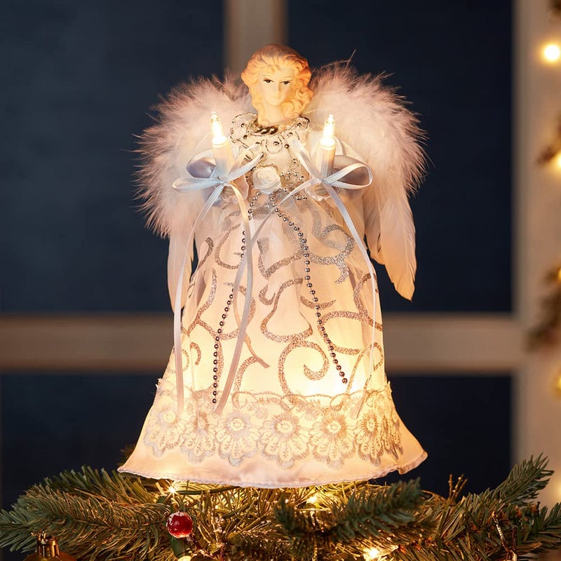 Kurt S. Adler Kurt Adler UL 10-Light Angel Treetop, 8.5-Inch, White/Silver - Image 2